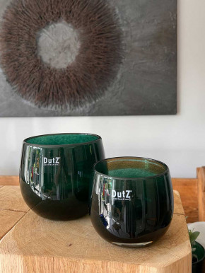 DutZ Collection Glas Pot Übertopf Vase Windlicht bauchig H14 D16 dunkelgrün