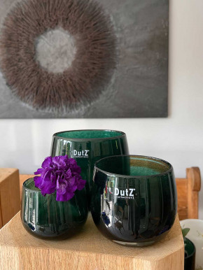 DutZ Collection Glas Pot Übertopf Vase Windlicht bauchig H14 D16 dunkelgrün