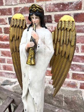 Großer Engel aus Polyresin mit goldenen Metall-Flügeln H75