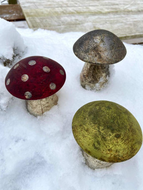 Glas Dekopilz rot Punkte 12 cm bauernsilber