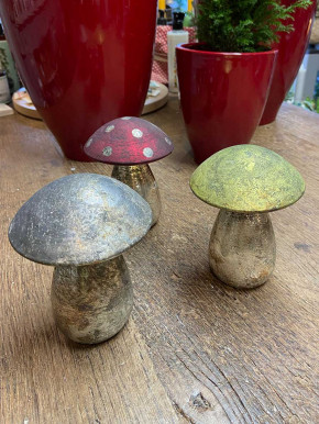 Glas Dekopilz rot Punkte 12 cm bauernsilber