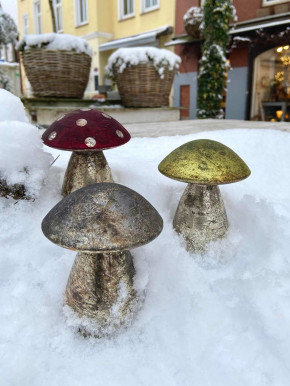 Glas Dekopilz rot Punkte 12 cm bauernsilber