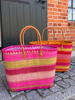 frosch und rabe XL Strandshopper orange gelb rot pink gestreift mit Futter Lederhenkel