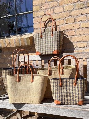 frosch und rabe Shopper grau kariert mit Futter Lederpatches S