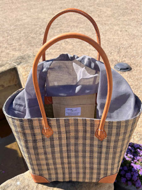 frosch und rabe Shopper grau kariert mit Futter Lederpatches M