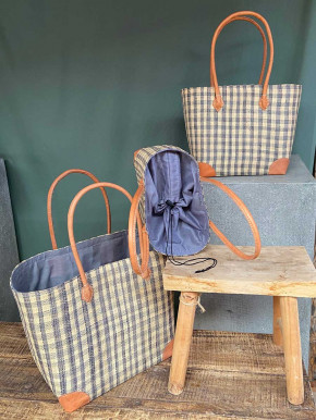 frosch und rabe Shopper grau kariert mit Futter Lederpatches S