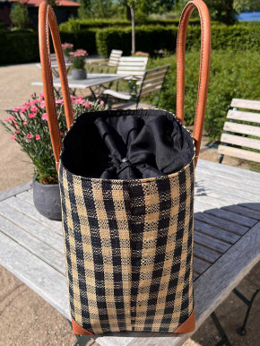 frosch und rabe Shopper schwarz kariert mit Futter Lederpatches L