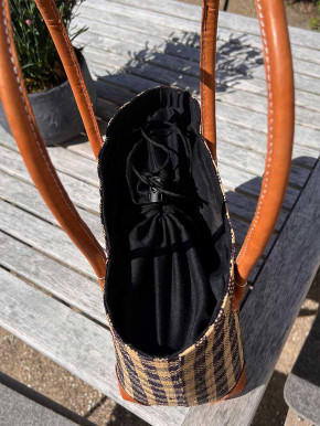 frosch und rabe Shopper schwarz kariert mit Futter Lederpatches S