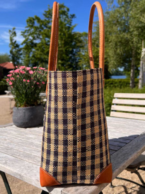 frosch und rabe Shopper schwarz kariert mit Futter Lederpatches M