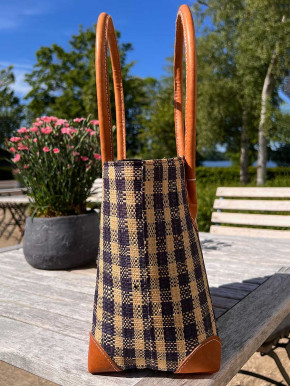 frosch und rabe Shopper schwarz kariert mit Futter Lederpatches S