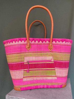 frosch und rabe XL Strandshopper grün pink rot gestreift mit Futter Lederhenkel