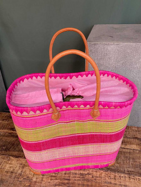 frosch und rabe XL Strandshopper grün pink rot gestreift mit Futter Lederhenkel