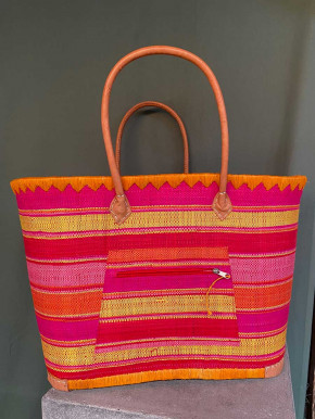 frosch und rabe XL Strandshopper orange gelb rot pink gestreift mit Futter Lederhenkel