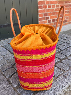 frosch und rabe XL Strandshopper orange gelb rot pink gestreift mit Futter Lederhenkel