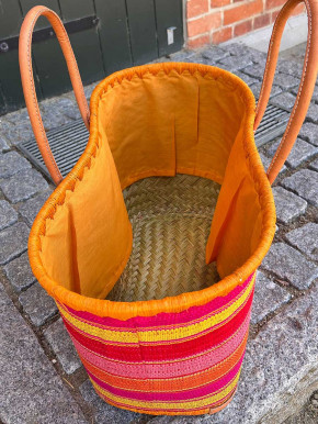 frosch und rabe XL Strandshopper orange gelb rot pink gestreift mit Futter Lederhenkel