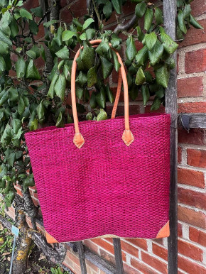 frosch und rabe Sisal Shopper Bordeaux mit Futter lange Lederhenkel