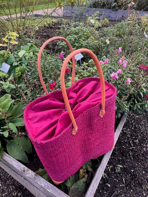 frosch und rabe Sisal Shopper Bordeaux mit Futter lange Lederhenkel