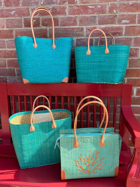 frosch und rabe Sisal Shopper mintgrün mit Futter lange Lederhenkel