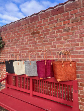 frosch und rabe Sisal Shopper Bordeaux mit Futter lange Lederhenkel