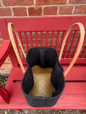 frosch und rabe Sisal Shopper blauschwarz mit Futter lange Lederhenkel