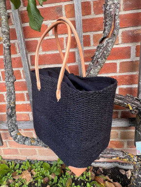 frosch und rabe Sisal Shopper blauschwarz mit Futter lange Lederhenkel