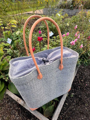 frosch und rabe Sisal Shopper hellgrau mit Futter lange Lederhenkel frosch und rabe Sisal Shopper hellgrau mit Futter lange Lederhenkel