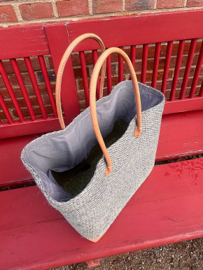 frosch und rabe Sisal Shopper hellgrau mit Futter lange Lederhenkel frosch und rabe Sisal Shopper hellgrau mit Futter lange Lederhenkel