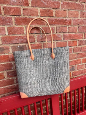 frosch und rabe Sisal Shopper hellgrau mit Futter lange Lederhenkel frosch und rabe Sisal Shopper hellgrau mit Futter lange Lederhenkel