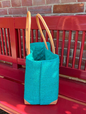 frosch und rabe Sisal Shopper mintgrün mit Futter lange Lederhenkel