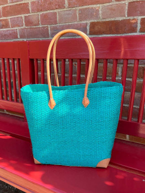 frosch und rabe Sisal Shopper mintgrün mit Futter lange Lederhenkel