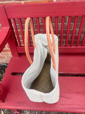 frosch und rabe Sisal Shopper natur beige mit Futter lange Lederhenkel frosch und rabe Sisal Shopper natur beige mit Futter lange Lederhenkel