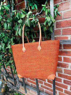 frosch und rabe Sisal Shopper rostbraun mit Futter lange Lederhenkel