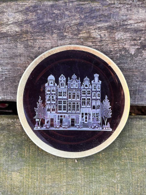 Love Plate Glasteller M Townhouses rund schwarz gold GiftCompany