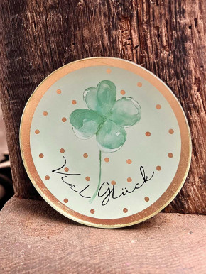Love Plate Glasteller S Viel Glück rund mint-gold GiftCompany