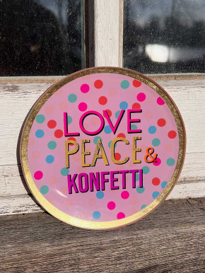 Love Plate Glasteller M Love Peace Konfetti rund rosa gold GiftCompany