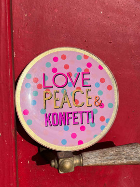 Love Plate Glasteller M Love Peace Konfetti rund rosa gold GiftCompany