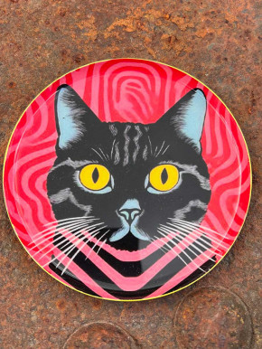 Love Tray Metallteller XS gestreifte Katze D12.5 GiftCompany