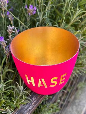 Madras Windlicht M Motiv Hase hot pink-gold GiftCompany