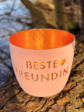 Madras Windlicht M Beste Freundin pastellorange-gold GiftCompany