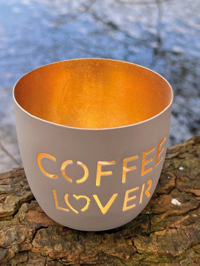 Madras Windlicht M Motiv Coffee Lover sandstone-gold GiftCompany