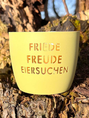 Madras Windlicht M Motiv Friede Freude Eiersuchen pastellgelb-gold GiftCompany