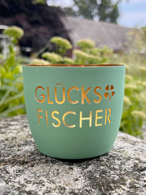 Madras Windlicht M Motiv Glücksfischer aqua-gold GiftCompany