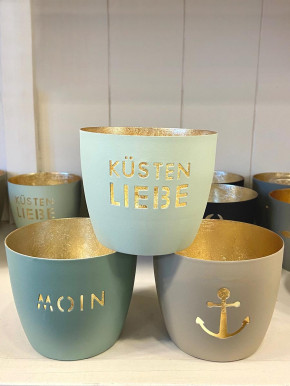 Madras Windlicht M MOIN powder blue-gold GiftCompany