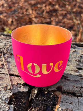 Madras Windlicht M Love hotpink-gold GiftCompany