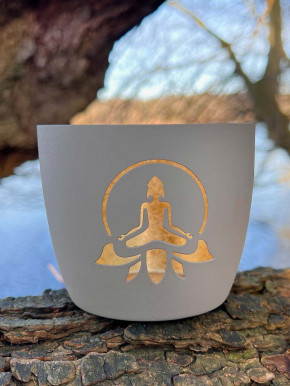 Madras Windlicht M Lotus Yoga sandstone-gold GiftCompany