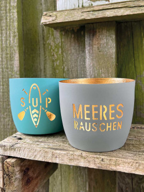 Madras Windlicht M Motiv SUP türkis-gold GiftCompany