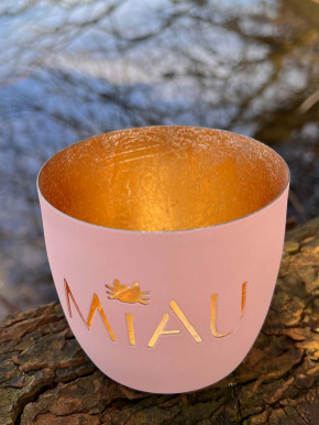 Madras Windlicht M Miau pastellrosa-gold GiftCompany