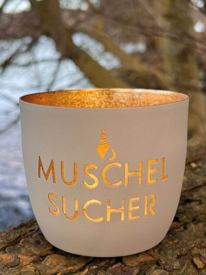 Madras Windlicht M Motiv Muschelsucher sandstone-gold GiftCompany