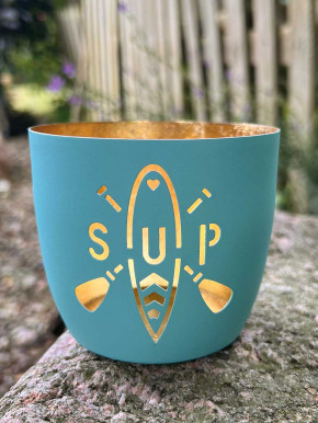 Madras Windlicht M Motiv SUP türkis-gold GiftCompany