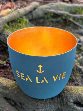 Madras Windlicht M Motiv Sea la vie petrol-gold GiftCompany